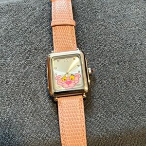 Ladies, pink Panther watch with leather band
